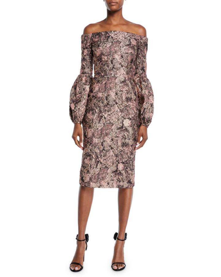 Metallic Blouson-sleeve Dress