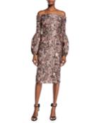 Metallic Blouson-sleeve Dress