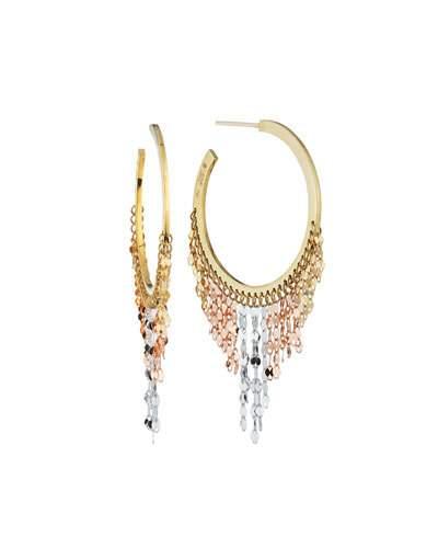 Small 14k Three-tone Fringe Hoop Earrings