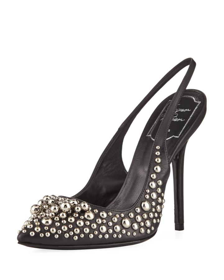 Studded Leather Slingback Pumps