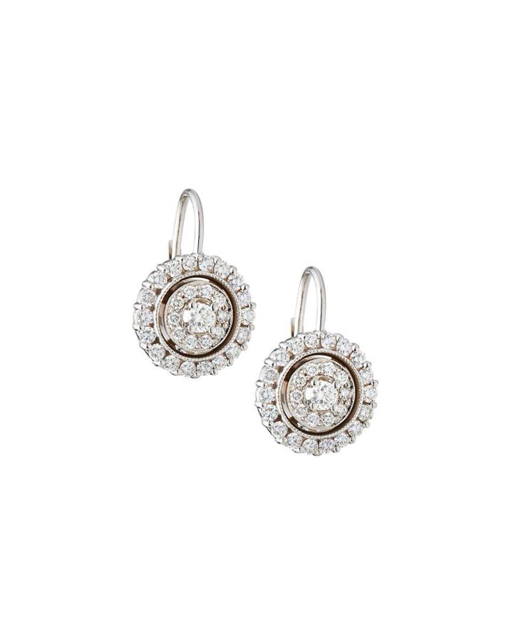 18k White Gold Diamond Double-circle Drop Earrings