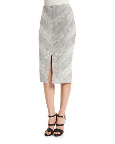 Textured Ponte Pencil Skirt, Black/natural