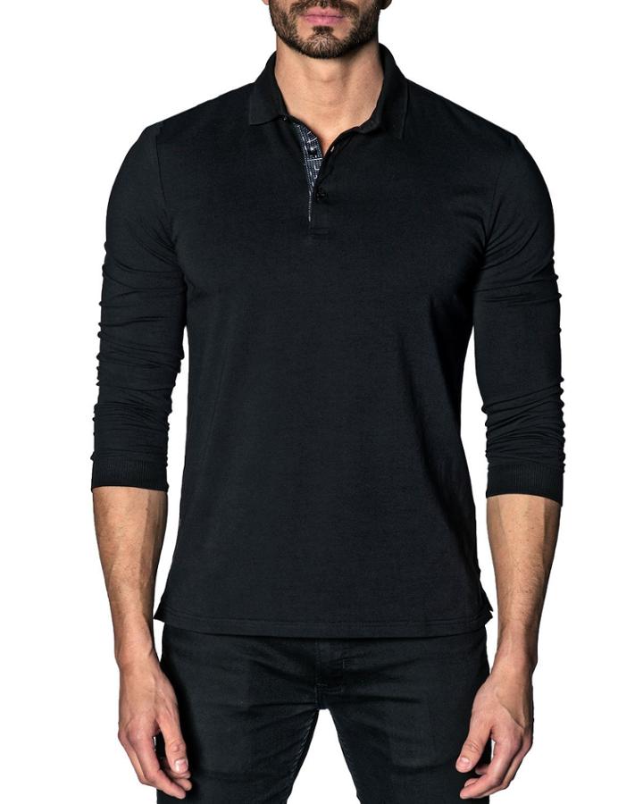 Line-dot Long Sleeve Knit Polo