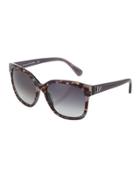 Julianna Square Havana Plastic Sunglasses, Black Animal