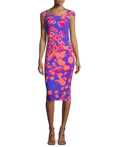 Mariska Floral Stretch Jersey Cocktail Dress, Pink/blue