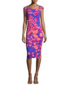 Mariska Floral Stretch Jersey Cocktail Dress, Pink/blue