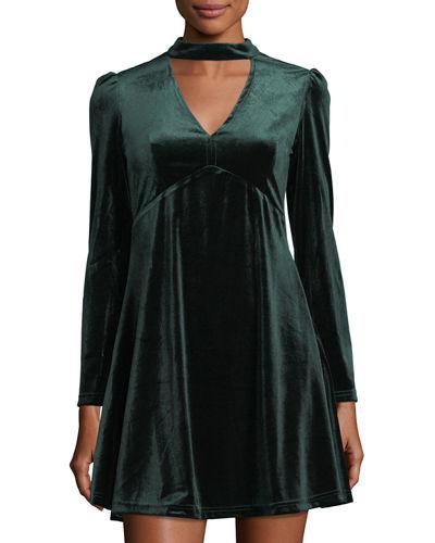 Choker-neck Velvet Fit-&-flare Dress