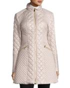 Diamond-quilted Mid-length Coat, Oyster