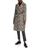 Leopard-print Belted Wool-blend Trench Coat