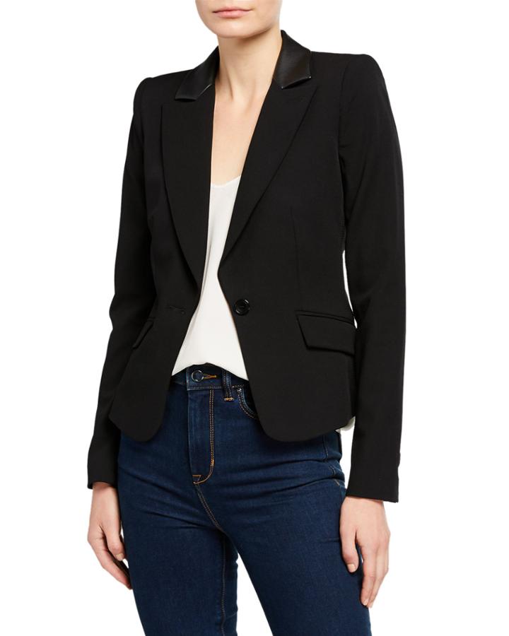 Faux Leather Single Button Blazer