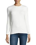 Long-sleeve Crew-neck Ribbed Top, Ivory