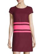 Allora Cap-sleeve Striped Dress, Wine/hot Pink