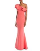 Ruffled One-shoulder Trumpet Gown
