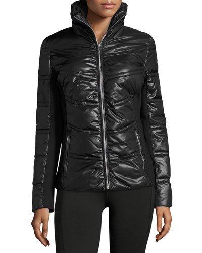 Mixed-media Puffer Jacket, Black