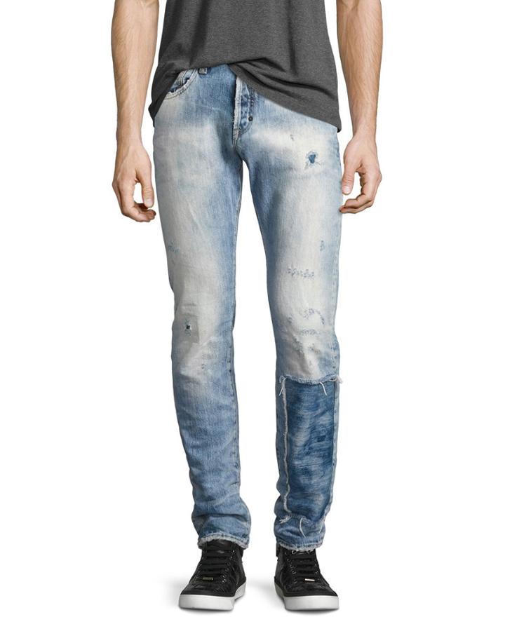 Demon Distressed Patchwork Slim-straight Jeans, Riptide
