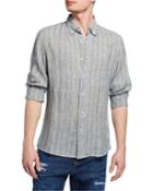 Men's Long-sleeve Striped Linen