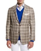 Plaid Cashmere-silk Three-button Sport Coat, Tan/creme