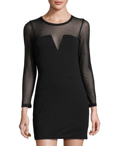 Bianca Illusion-neck Dress, Black