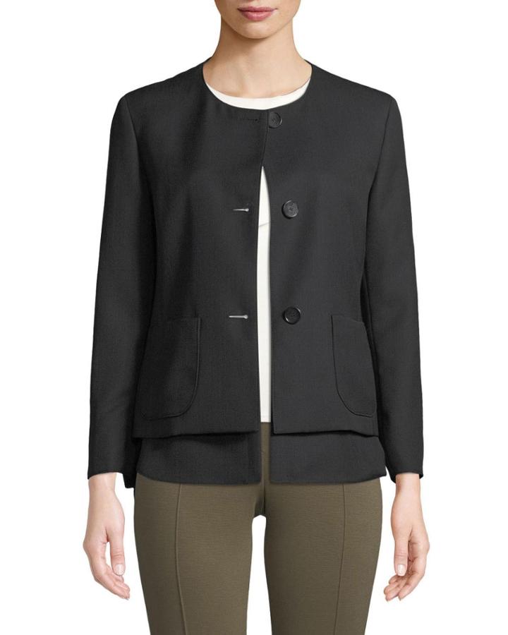 Crewneck Button-front Blazer
