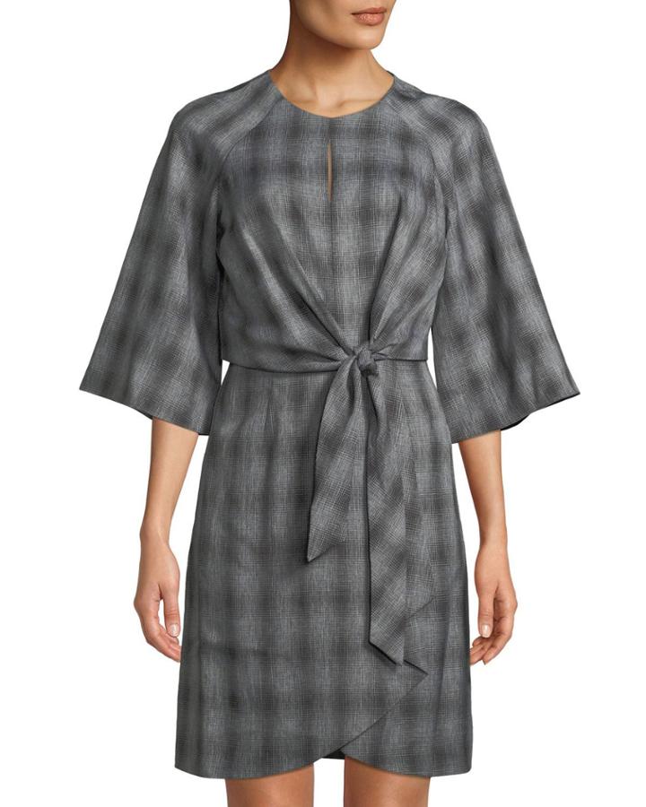 Plaid Crepe Tie-waist Dress