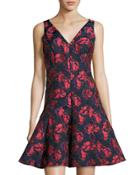 Shadow Floral-print V-neck Dress, Red