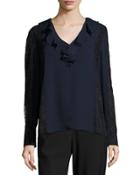 Harper Lace-trimmed Ruffled V-neck Silk Blouse,