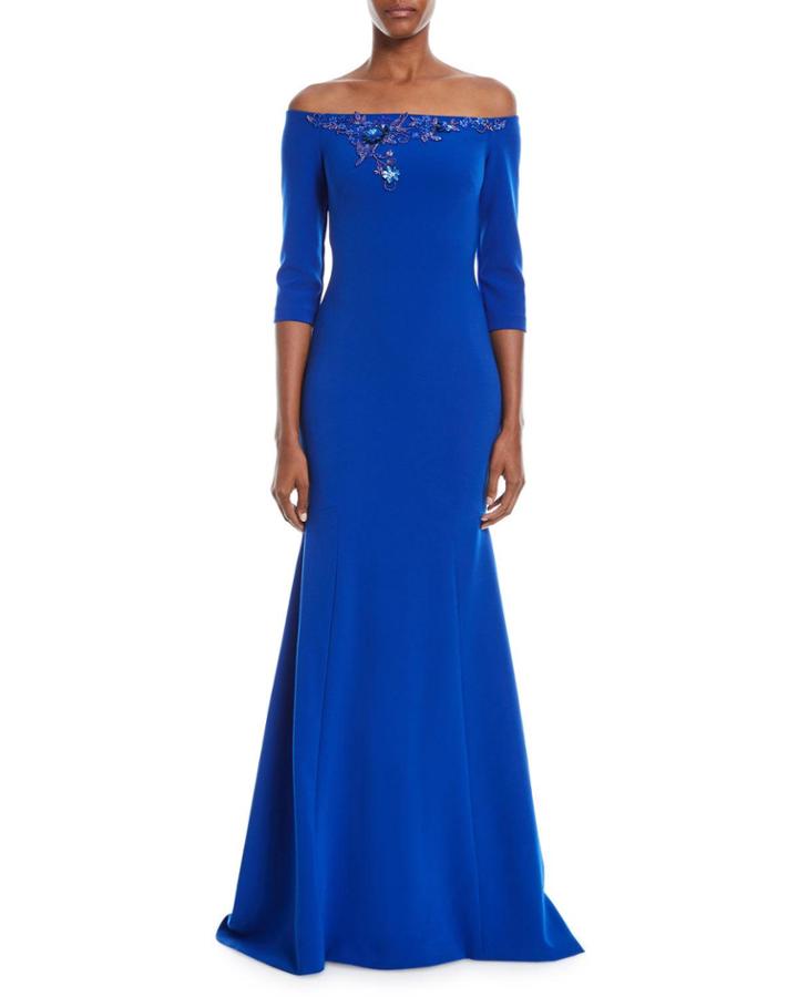 Beaded Off-the-shoulder Trumpet Gown