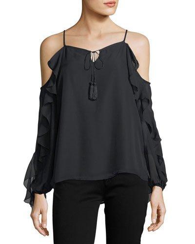 Ruffled-sleeve Cold-shoulder Blouse