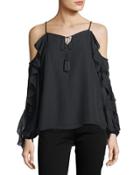 Ruffled-sleeve Cold-shoulder Blouse