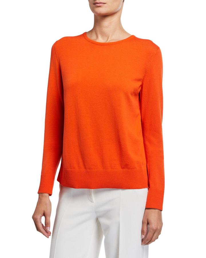 Round-neck Cotton Sweater With Back Pleat