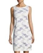 Sleeveless Lace Shift Dress, White/blue