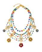 Draped Bib Necklace W/ Glass Beads