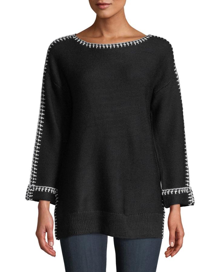 Cuff-sleeve Boat-neck Sweater W/ Decorative