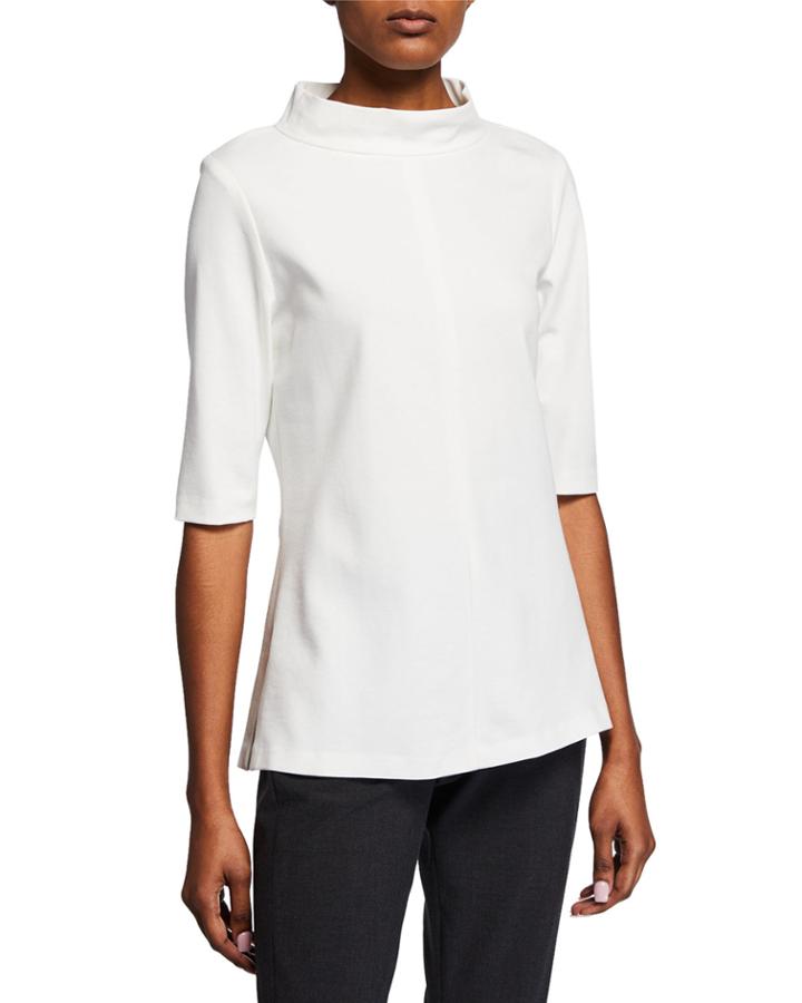 High-neck Elbow-sleeve Ponte Top