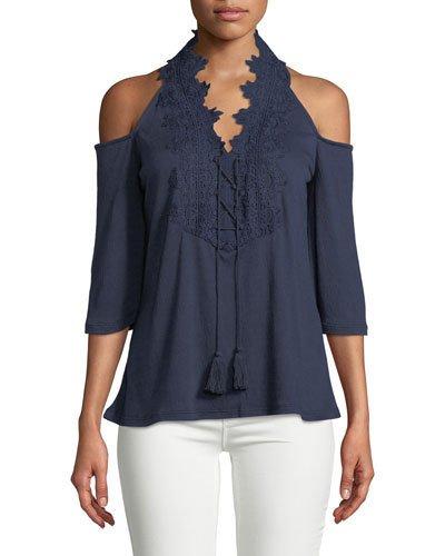 Lace-trim Cold-shoulder Blouse