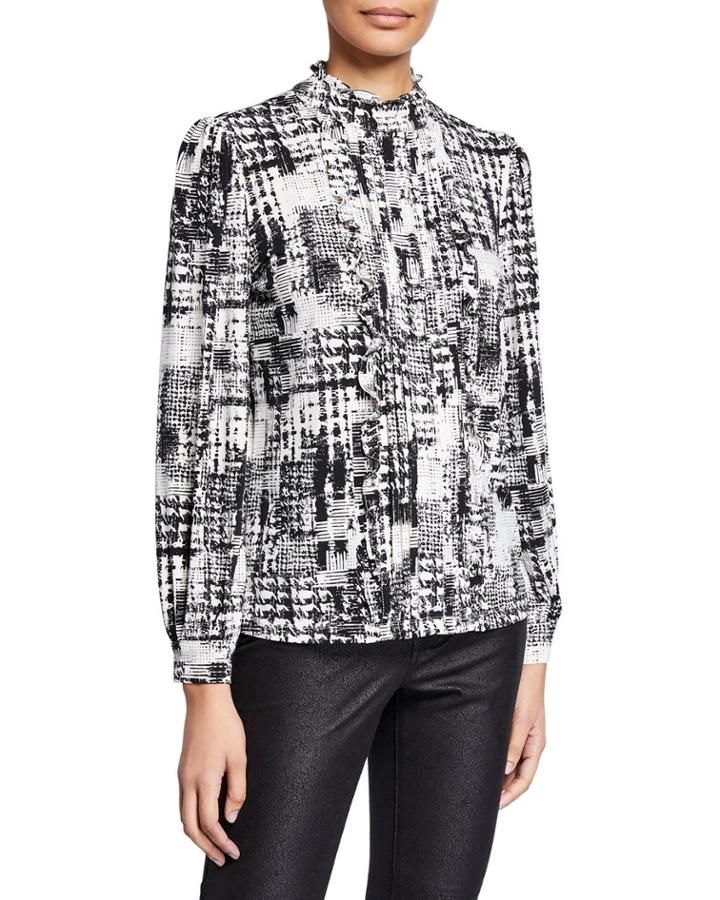 Mock-neck Ruffle Printed Top