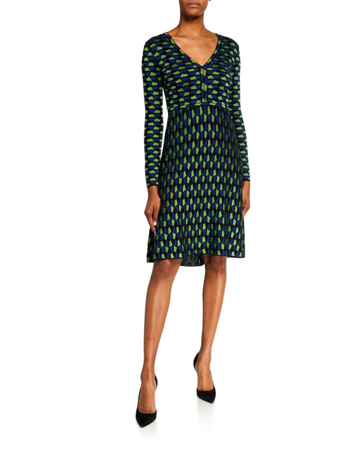 Geometric Jacquard Long-sleeve Dress