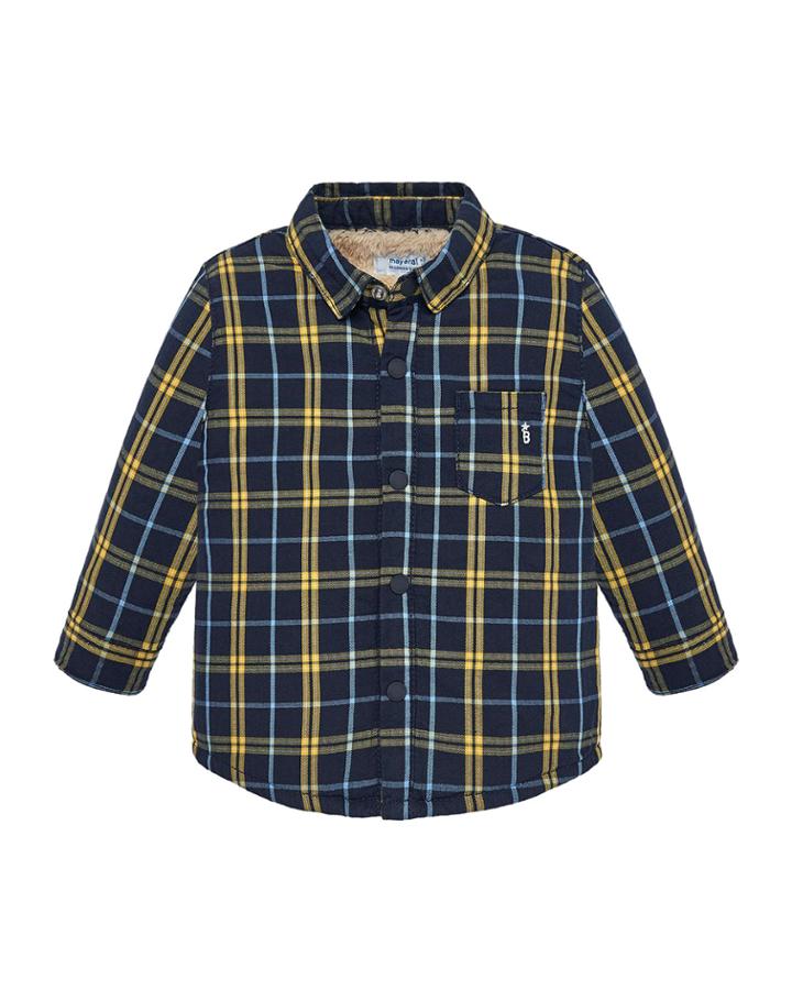 Long-sleeve Plaid Button-front Shirt, Size