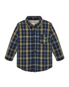 Long-sleeve Plaid Button-front Shirt, Size