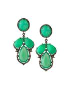 Silver Cluster Drop Earrings With Chrysoprase & Diamonds