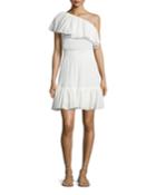 One-shoulder Tiered Gauze Dress, White