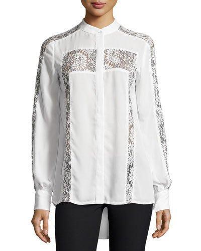 Evoke Paneled Button-front Shirt, White Pattern