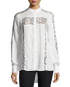 Evoke Paneled Button-front Shirt, White Pattern