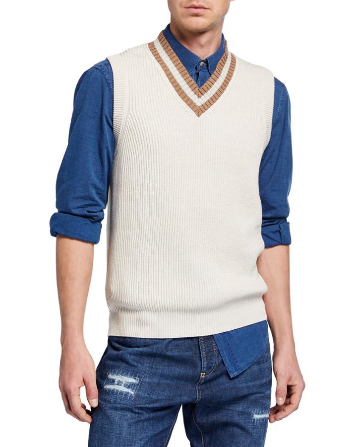 Men's Slim-fit Sleeveless V-neck Ribbed