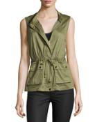 Drawstring Stretch-cotton Vest, Army Green