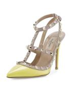 Rockstud Leather T-strap Pump