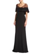 V-neck Illusion Crepe Mermaid Evening Gown