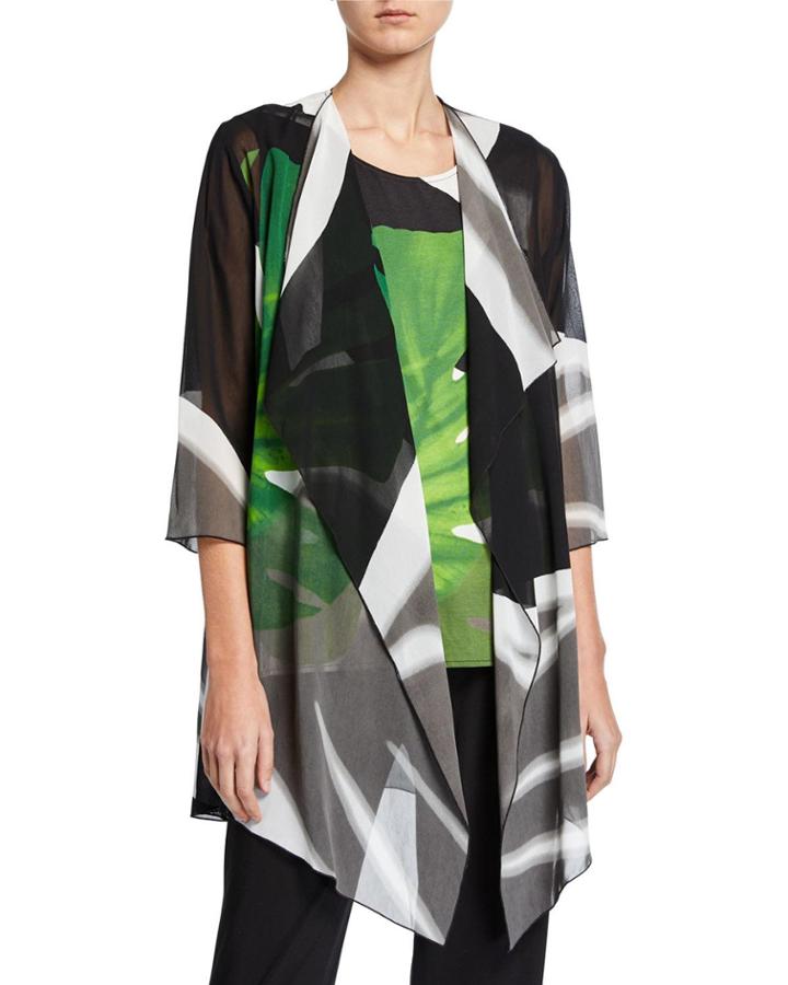 Petite Long Palm-print Georgette Draped Jacket