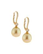 18k Golden South Sea Pearl & Diamond Drop Earrings,