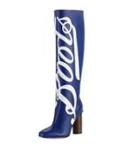 Boots Knee-high Leather Boot, Dark Blue